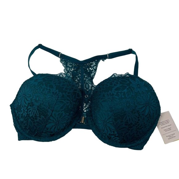 Auden Push Up Plunge Racerback Bra Size 34DD Front Clasp Teal Coverage NEW - Picture 3 of 7